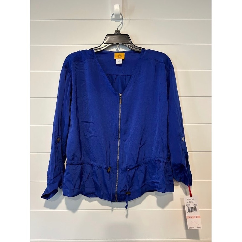 Ruby Rd Blouse Womens 10 Blue Drawstring Zip NWT